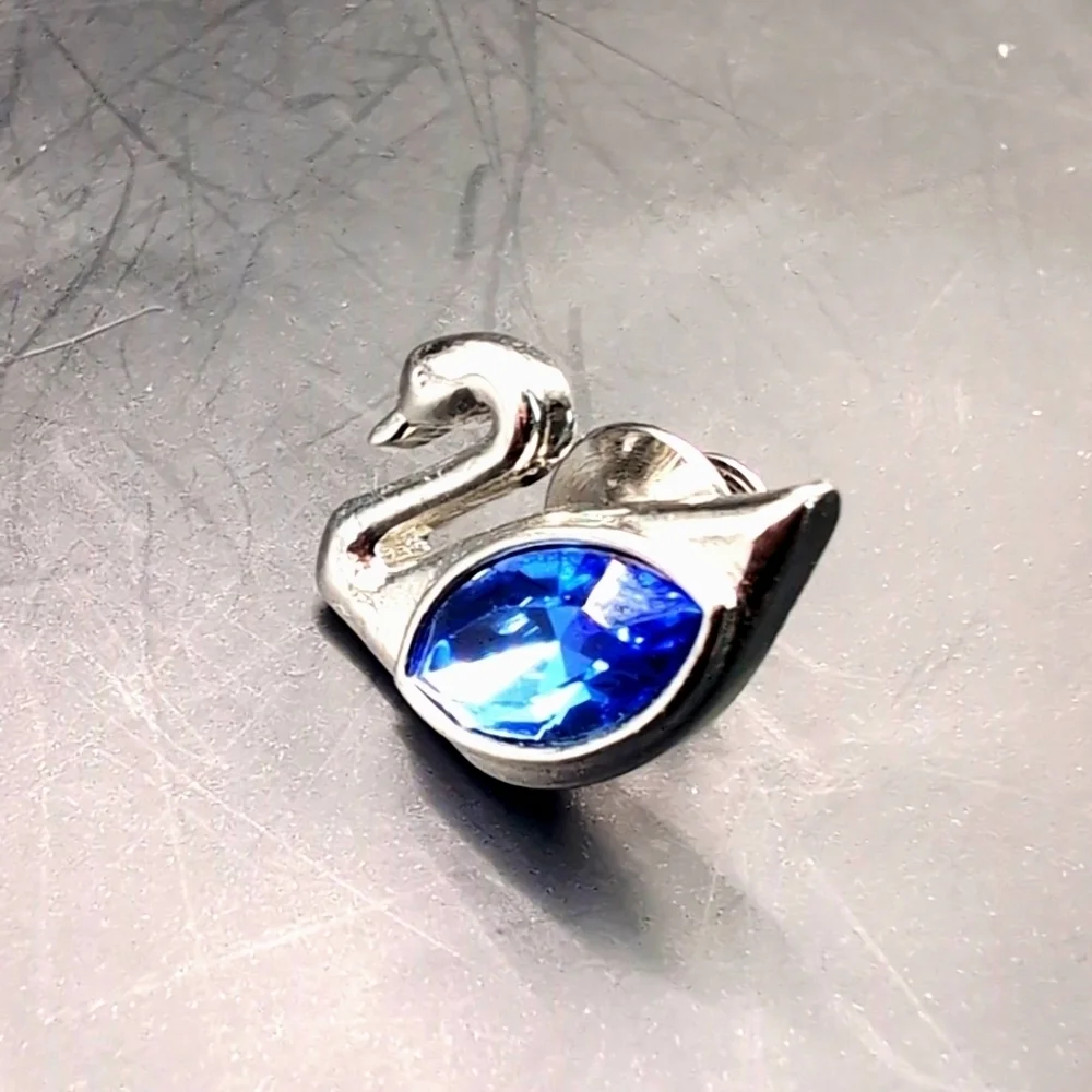 Authentic Genuine Swarovski Blue Crystal & Rhodium Lapel Pin Brooch
